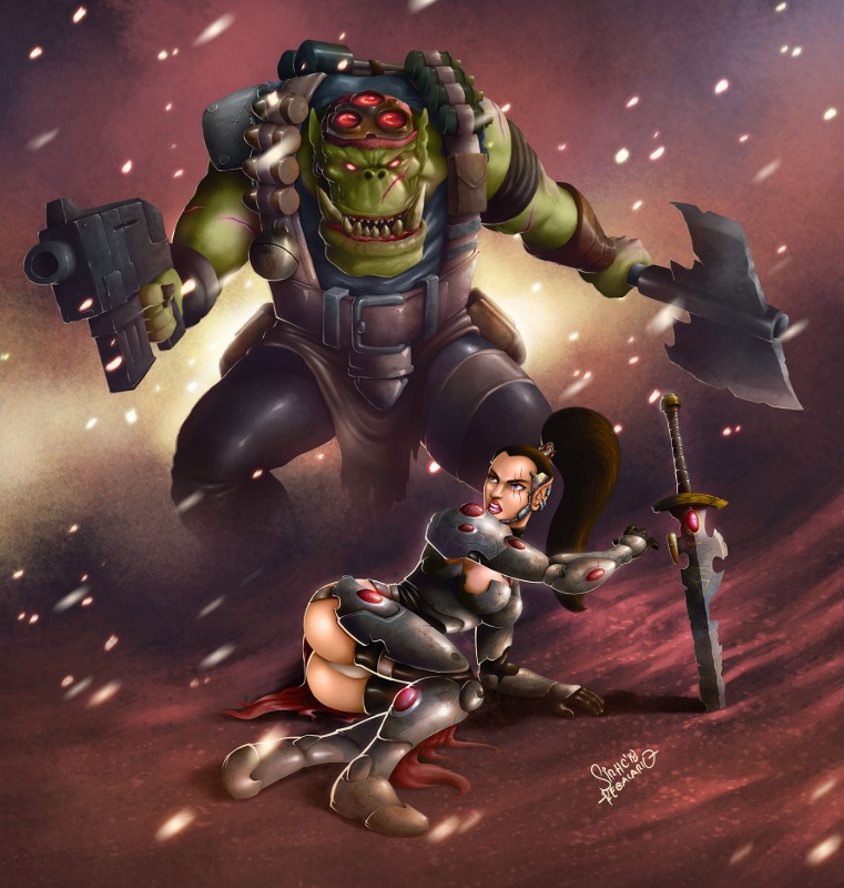 Sexy Banshee Versus Ork Warhammer 40k Art